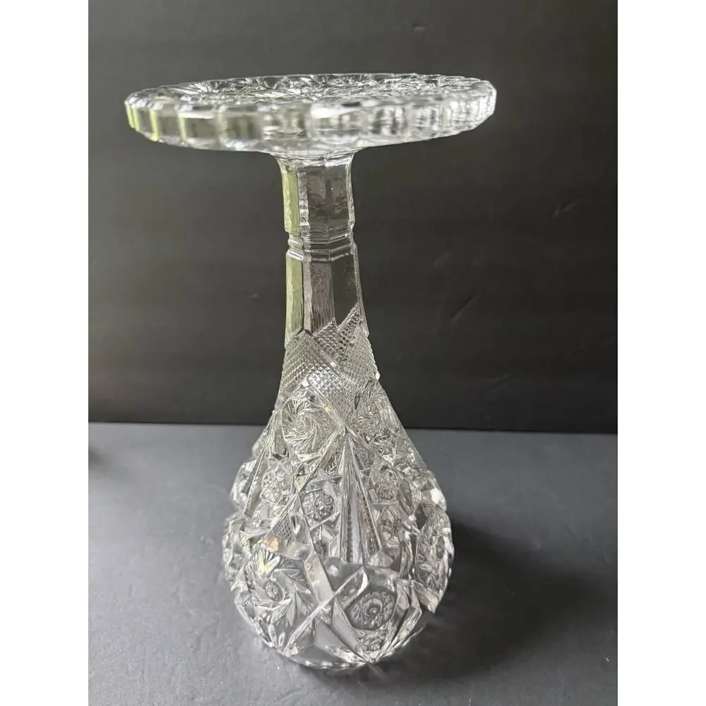 Vintsge EAPG Imperial Cut Glass Boquet Vase Hobstar Thunderbolt MCM Scalloped
